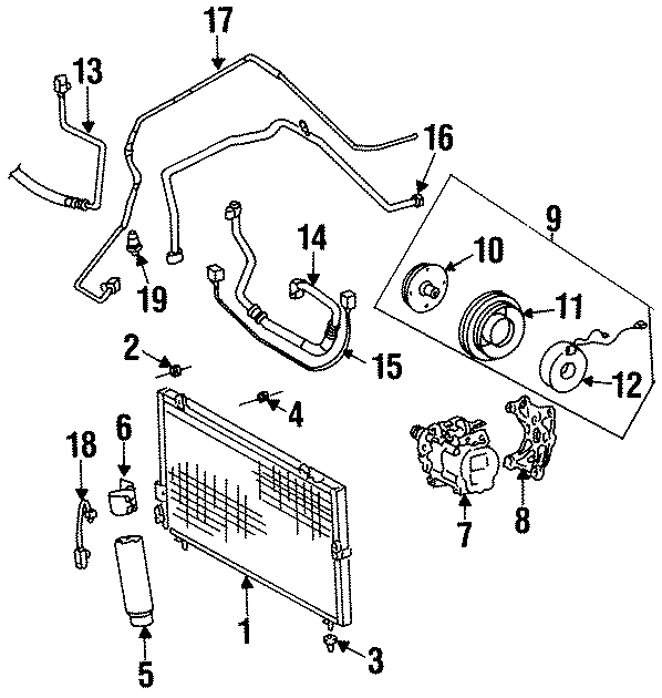 Diagram AIR CONDITIONER & HEATER. COMPRESSOR & LINES. for your 1992 Toyota Camry   