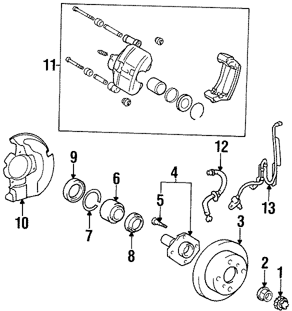 Diagram FRONT SUSPENSION. BRAKE COMPONENTS. for your 2011 Toyota Sequoia 5.7L i-Force V8 FLEX A/T RWD SR5 Sport Utility 