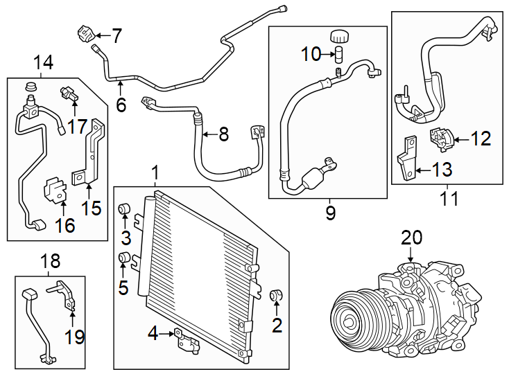 Diagram Air conditioner & heater. Compressor & lines. Condenser. for your 2018 Toyota Prius   