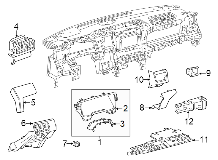 Diagram Instrument panel components. for your 2024 Toyota Land Cruiser   