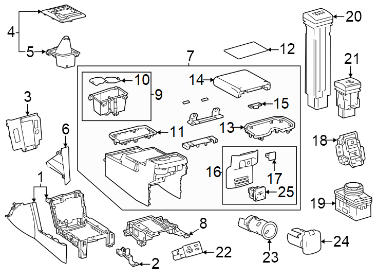 Diagram Console. for your 2019 Toyota Tacoma 3.5L V6 M/T 4WD TRD Off-Road Crew Cab Pickup Fleetside 