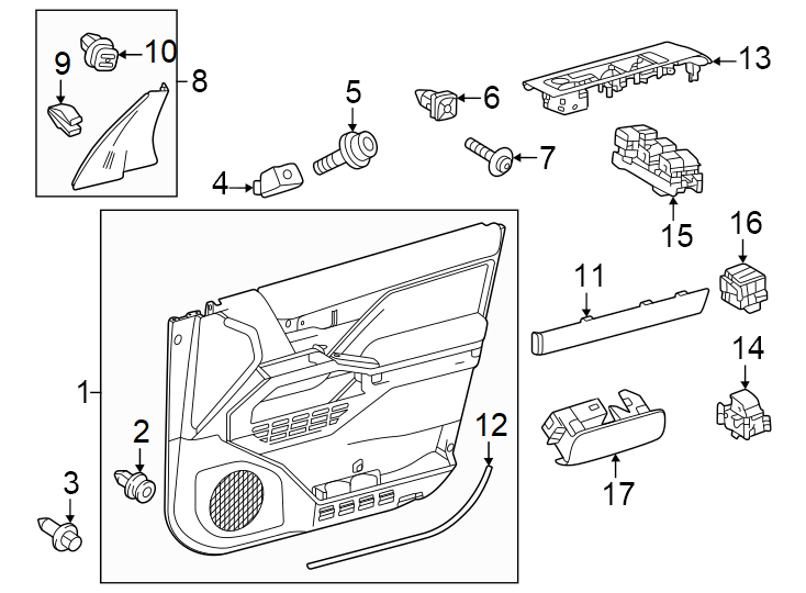 Diagram Front door. Interior trim. for your Toyota