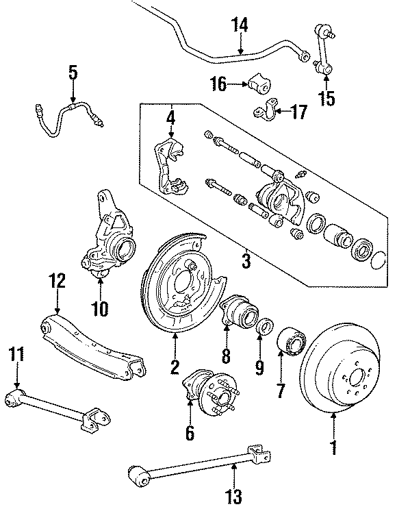 Diagram REAR SUSPENSION. BRAKE COMPONENTS. SUSPENSION COMPONENTS. for your 2006 Toyota Tacoma  Base Extended Cab Pickup Fleetside 