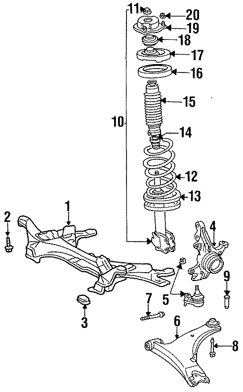 Diagram FRONT SUSPENSION. SUSPENSION COMPONENTS. for your Toyota