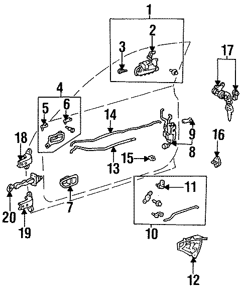 Diagram DOOR. LOCK & HARDWARE. for your 1996 Toyota Camry 2.2L A/T LE SEDAN 