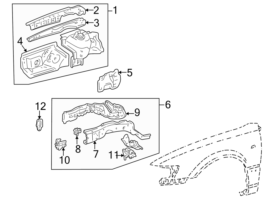 Diagram FENDER. STRUCTURAL COMPONENTS & RAILS. for your 2019 Toyota Prius Prime  Plus Hatchback 