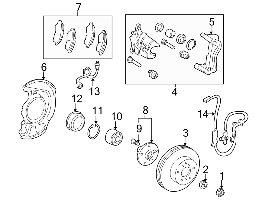 Diagram Front suspension. Rear door. Brake components. for your 2021 Toyota Corolla  LE SEDAN 