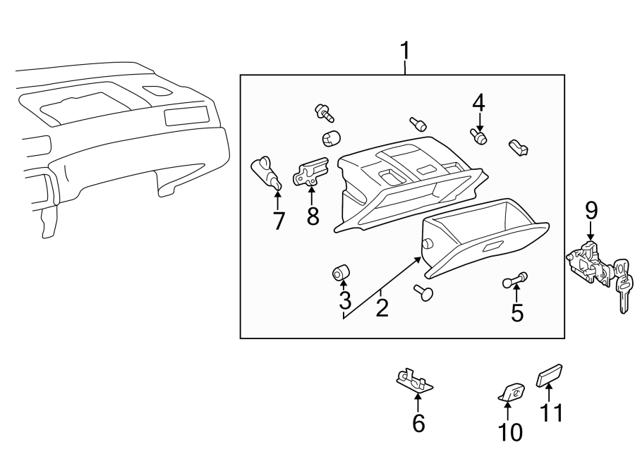 Diagram INSTRUMENT PANEL. GLOVE BOX. for your 2009 Toyota Tacoma   