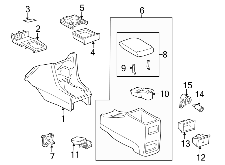 Diagram CENTER CONSOLE. for your 2015 Toyota Tundra 5.7L i-Force V8 A/T 4WD SR Extended Cab Pickup Fleetside 