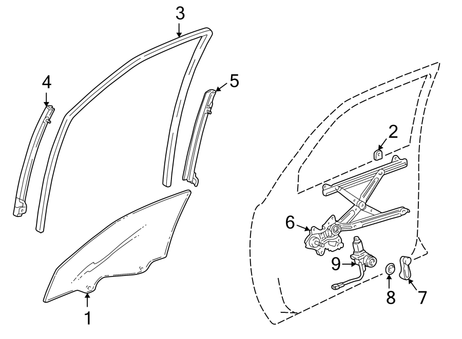 Diagram FRONT DOOR. GLASS & HARDWARE. for your Toyota Camry  