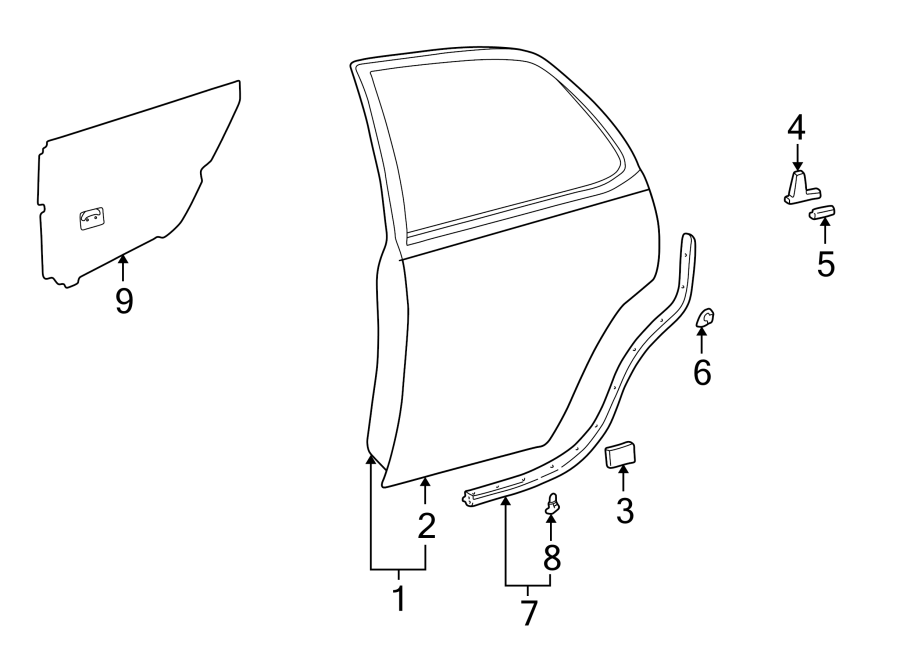 Diagram REAR DOOR. DOOR & COMPONENTS. for your Toyota