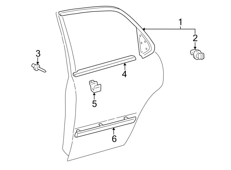 Diagram REAR DOOR. EXTERIOR TRIM. for your 2001 Toyota Camry 2.2L A/T XLE SEDAN 