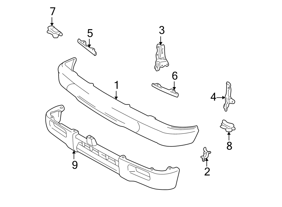 Diagram FRONT BUMPER. BUMPER & COMPONENTS. for your 1998 Toyota Tacoma 2.7L A/T RWD DLX Extended Cab Pickup Fleetside 