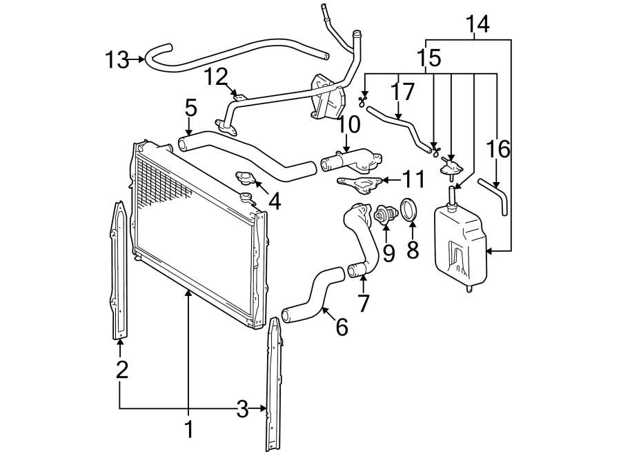 Diagram Radiator & components. for your 1997 Toyota Tacoma 3.4L V6 A/T RWD Base Standard Cab Pickup Fleetside 