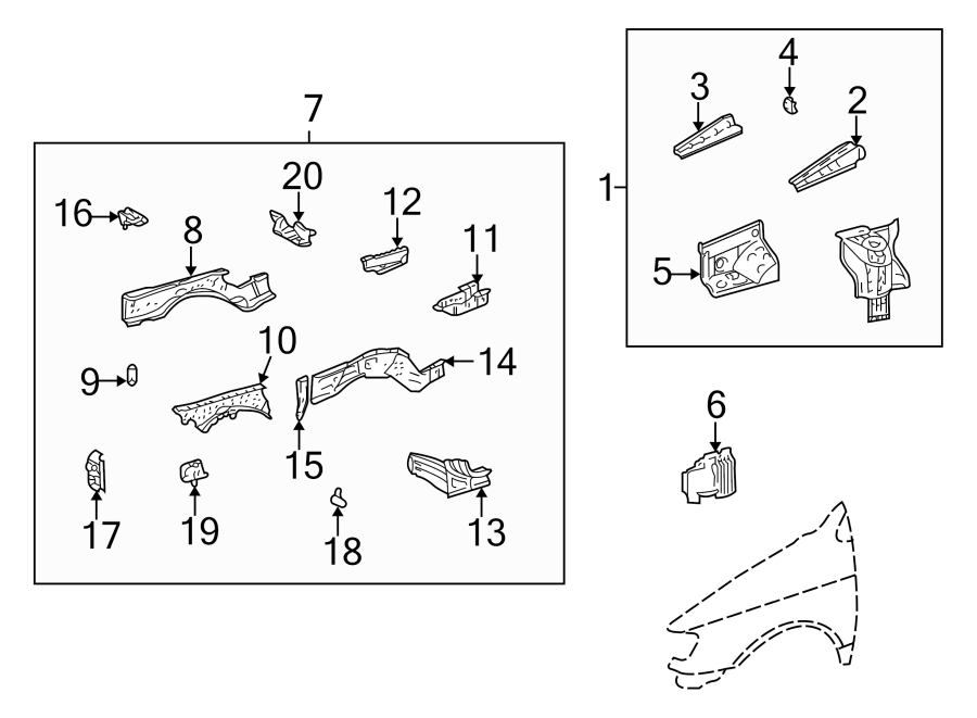 Diagram FENDER. STRUCTURAL COMPONENTS & RAILS. for your 2007 Toyota Avalon  LIMITED SEDAN 