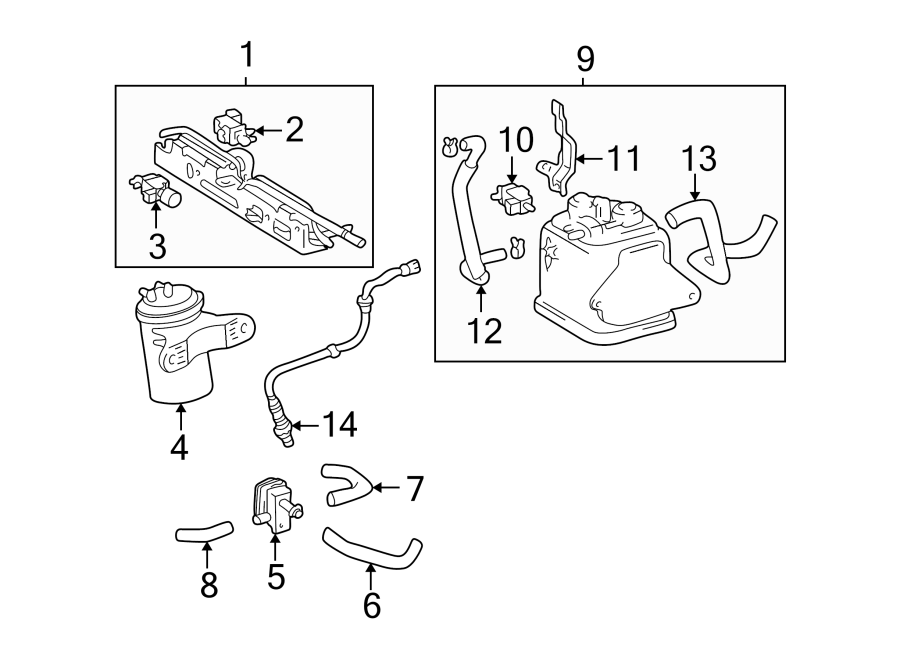 Diagram EMISSION SYSTEM. EMISSION COMPONENTS. for your 2014 Toyota Corolla   