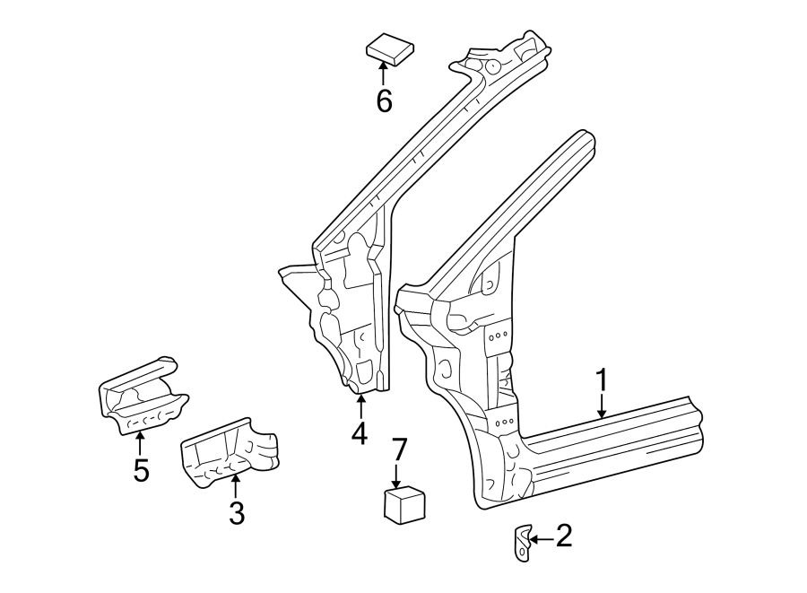 Diagram PILLARS. ROCKER & FLOOR. HINGE PILLAR. for your 2021 Toyota Prius AWD-e   