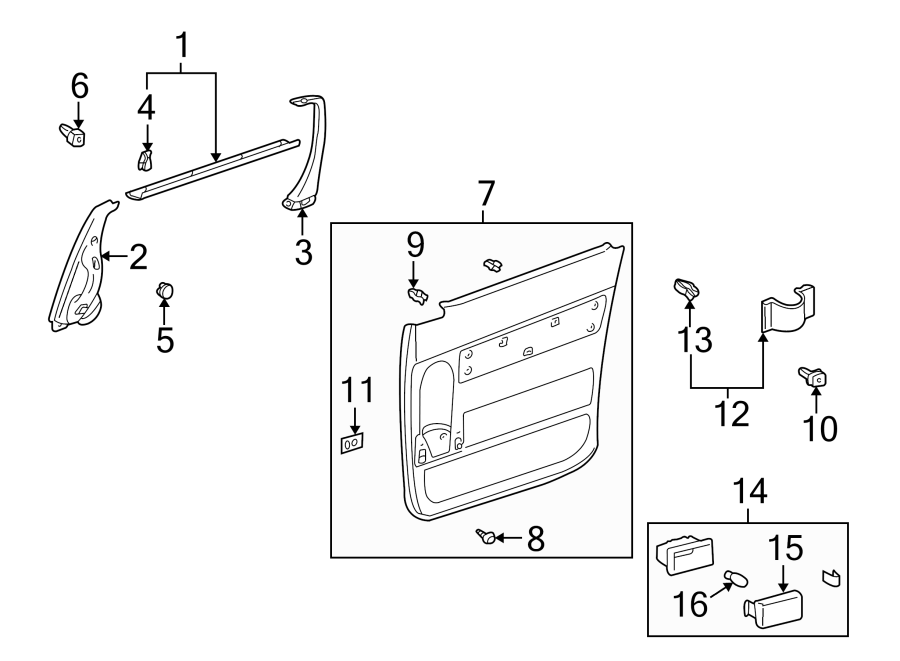 Diagram SIDE LOADING DOOR. INTERIOR TRIM. for your 2021 Toyota Highlander  Platinum Sport Utility 