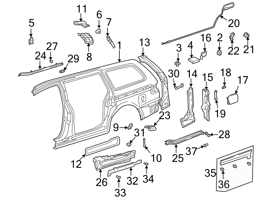 Diagram UNISIDE. SIDE PANEL & COMPONENTS. for your 2022 Toyota Tacoma   