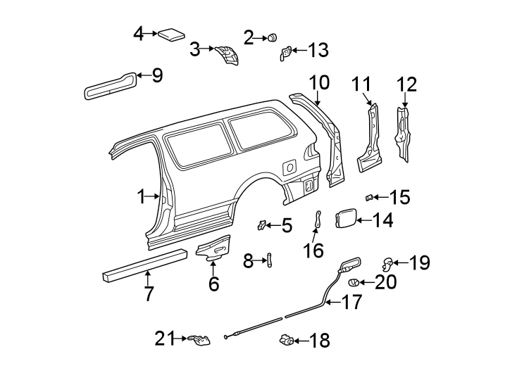 Diagram SIDE PANEL & COMPONENTS. for your 2022 Toyota Tacoma   