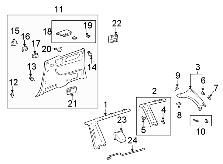 Diagram SIDE PANEL. INTERIOR TRIM. for your 2018 Toyota Tundra 4.6L V8 A/T 4WD SR Extended Cab Pickup Fleetside 