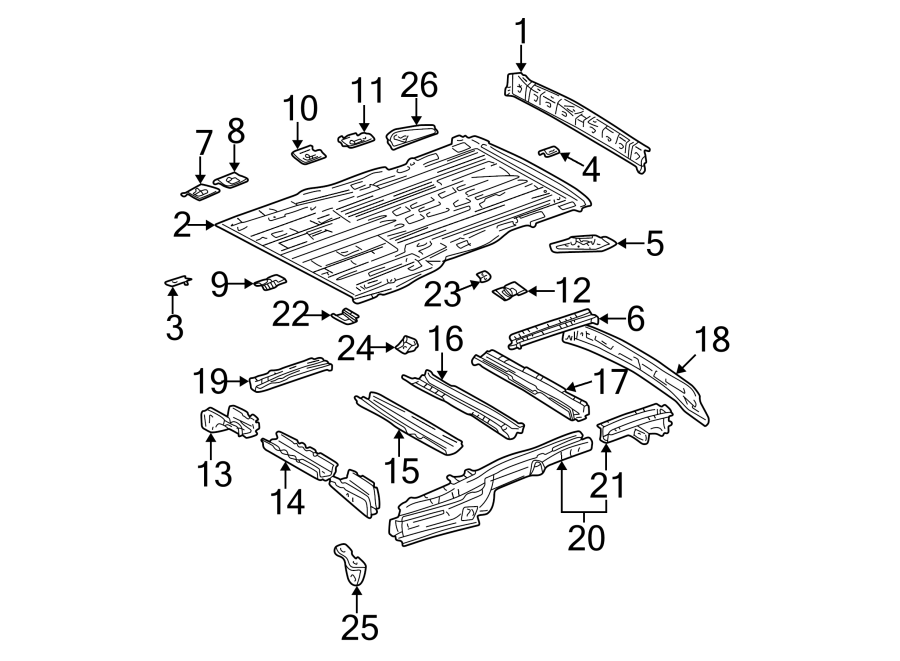 Diagram REAR BODY & FLOOR. FLOOR & RAILS. for your 2022 Toyota RAV4   