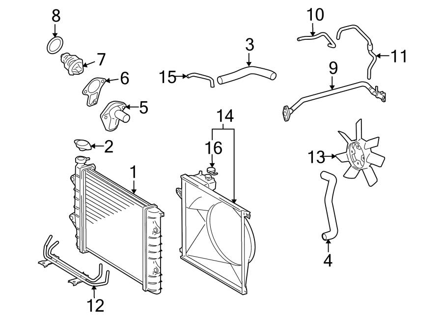 Diagram COOLING FAN. RADIATOR & COMPONENTS. for your 2012 Toyota Tacoma  Base Standard Cab Pickup Fleetside 