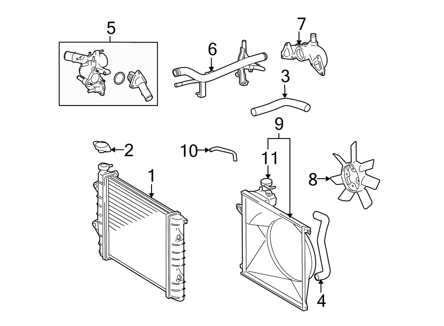 Diagram COOLING FAN. RADIATOR & COMPONENTS. for your 1995 Toyota T100   