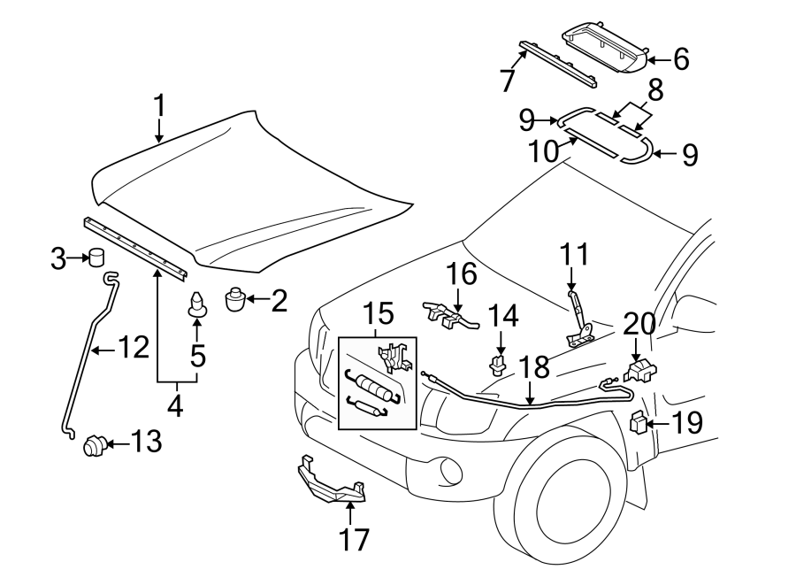 Diagram HOOD & COMPONENTS. for your 2020 Toyota Prius Prime  XLE Hatchback 