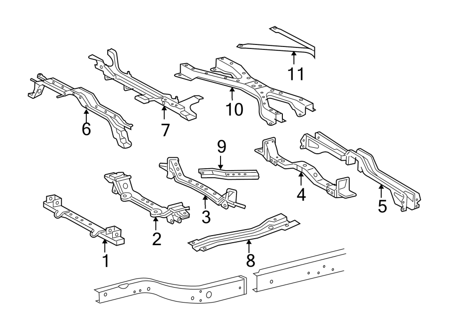 Diagram FRAME. CROSSMEMBERS & COMPONENTS. for your 2006 Toyota Tundra 4.7L V8 A/T RWD SR5 Extended Cab Pickup Stepside 