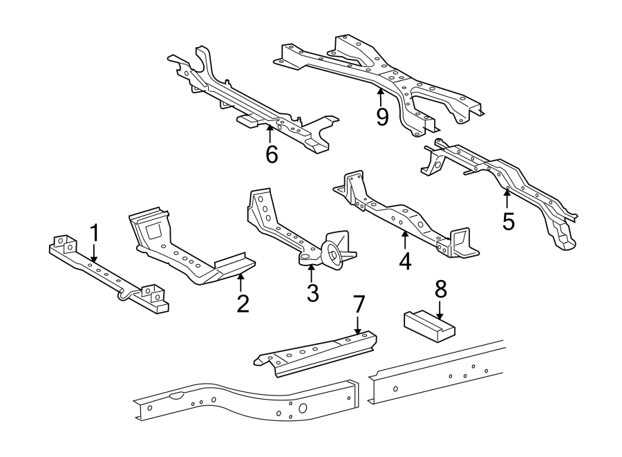 Diagram FRAME. CROSSMEMBERS & COMPONENTS. for your 2006 Toyota Tundra 4.7L V8 A/T RWD SR5 Extended Cab Pickup Stepside 