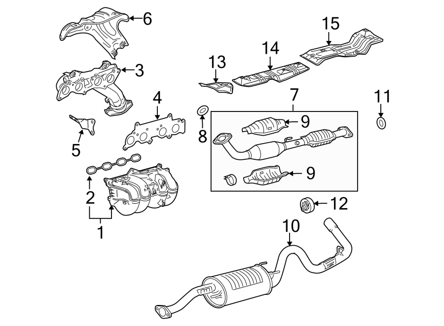 Diagram EXHAUST SYSTEM. EXHAUST COMPONENTS. MANIFOLD. for your 2007 Toyota Tundra 4.0L V6 A/T RWD SR5 Extended Cab Pickup Fleetside 