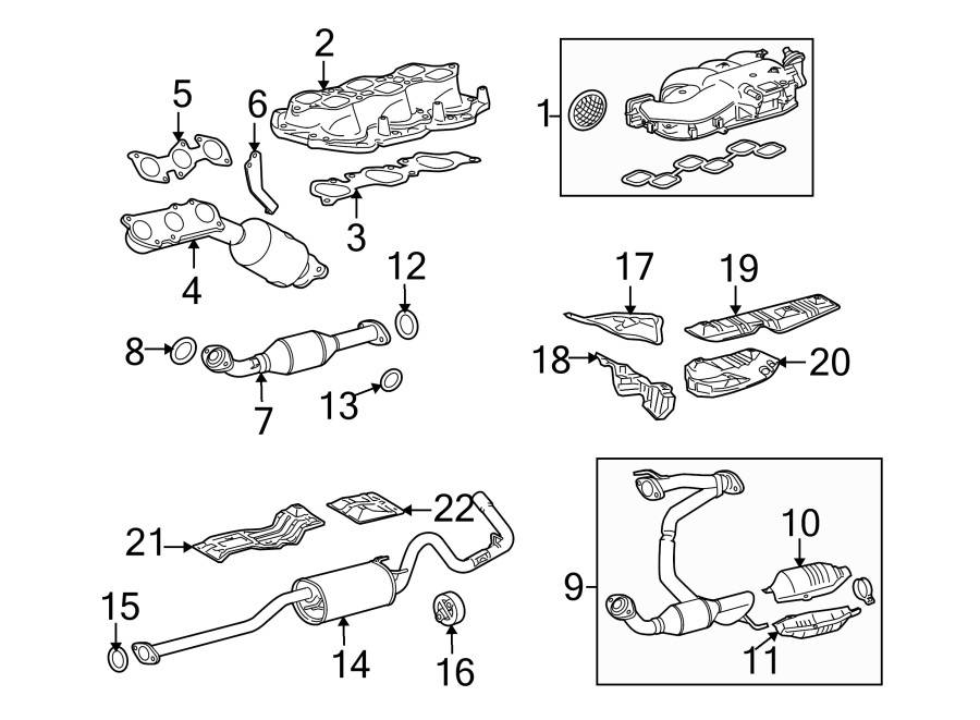 Diagram EXHAUST SYSTEM. EXHAUST COMPONENTS. MANIFOLD. for your 2020 Toyota Prius 1.8L FULL HYBRID EV-GAS (FHEV) CVT LE Hatchback 