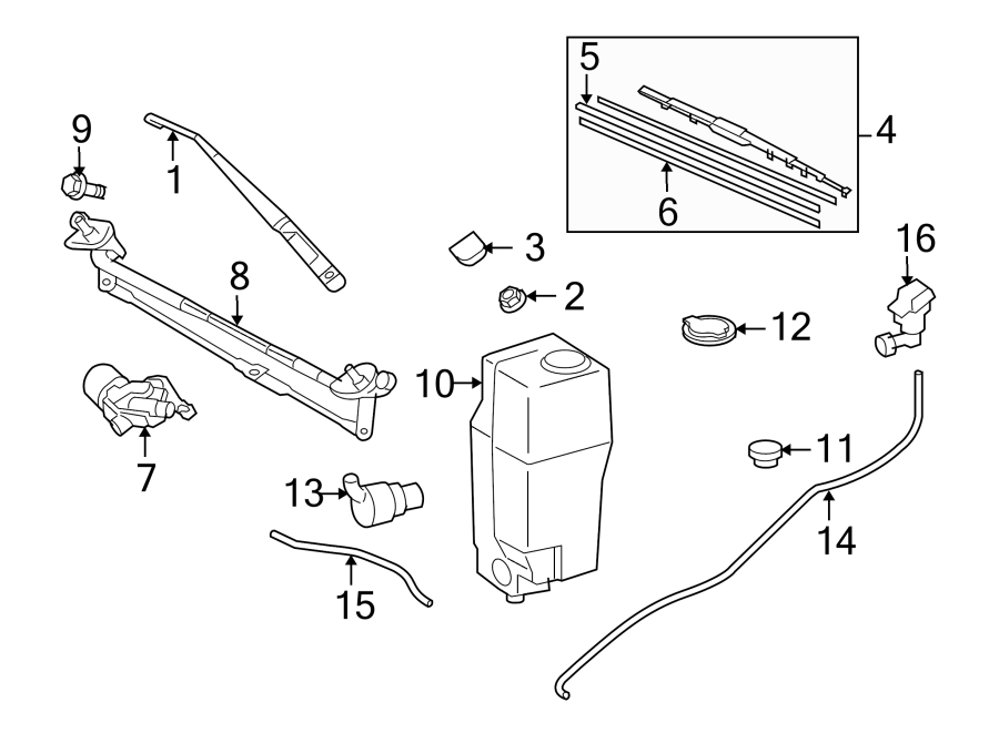 Diagram WINDSHIELD. WIPER & WASHER COMPONENTS. for your 2015 Toyota Tundra 5.7L i-Force V8 A/T 4WD SR Standard Cab Pickup Fleetside 