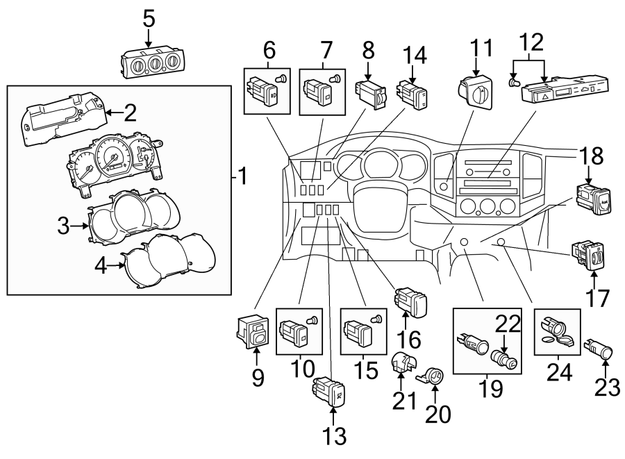 Diagram INSTRUMENT PANEL. CLUSTER & SWITCHES. for your 2011 Toyota Tundra   