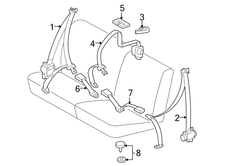 Diagram RESTRAINT SYSTEMS. REAR SEAT BELTS. for your Toyota Tacoma  