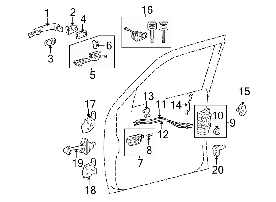 Diagram FRONT DOOR. LOCK & HARDWARE. for your Toyota