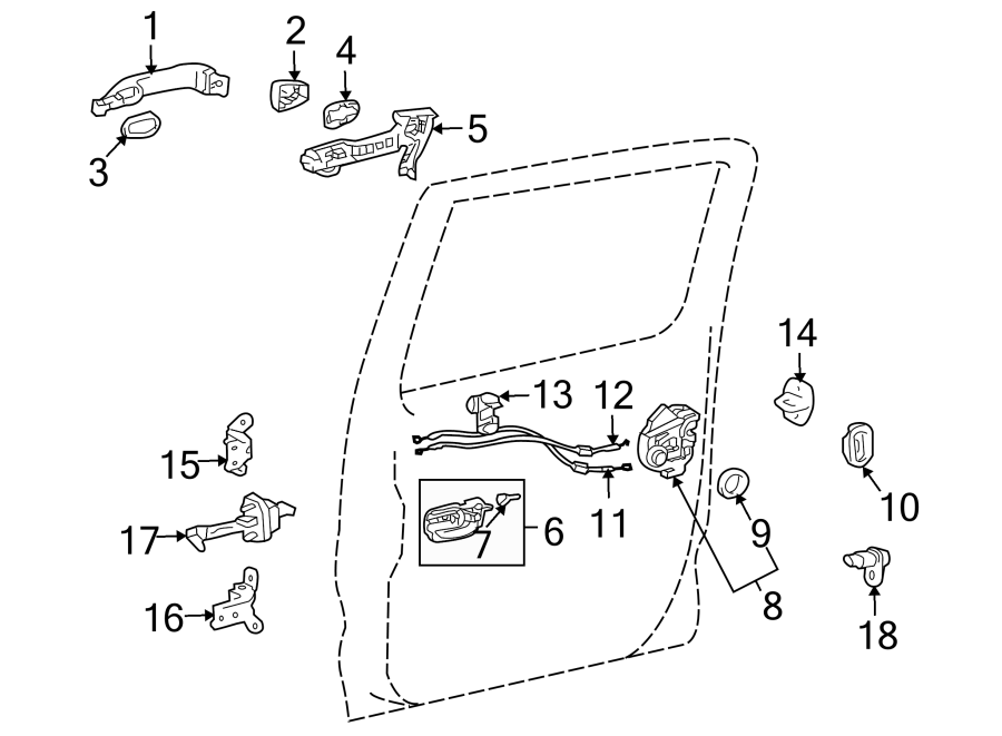 Diagram REAR DOOR. LOCK & HARDWARE. for your 2018 Toyota Sienna 3.5L V6 A/T AWD XLE Mini Passenger Van 