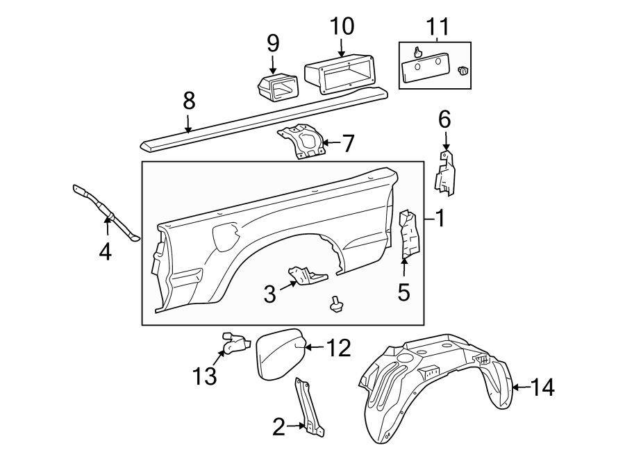 Diagram PICK UP BOX. FRONT & SIDE PANELS. for your 2013 Toyota Sequoia  Limited Sport Utility 