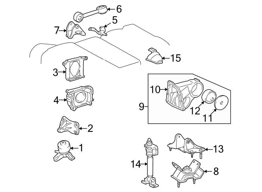 Diagram ENGINE / TRANSAXLE. ENGINE & TRANS MOUNTING. for your 2008 Toyota Tacoma 4.0L V6 A/T 4WD Base Standard Cab Pickup Fleetside 