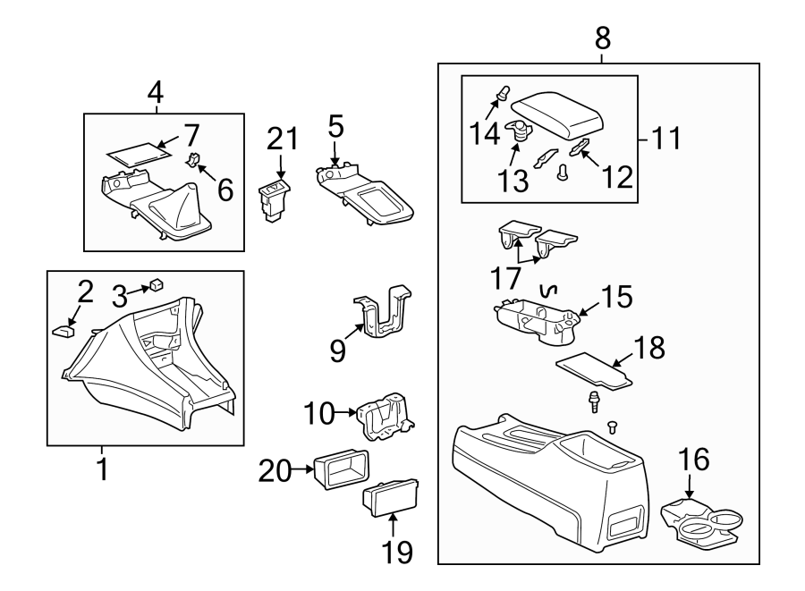 Diagram CENTER CONSOLE. for your 2014 Toyota Tundra 5.7L i-Force V8 A/T 4WD SR Extended Cab Pickup Fleetside 