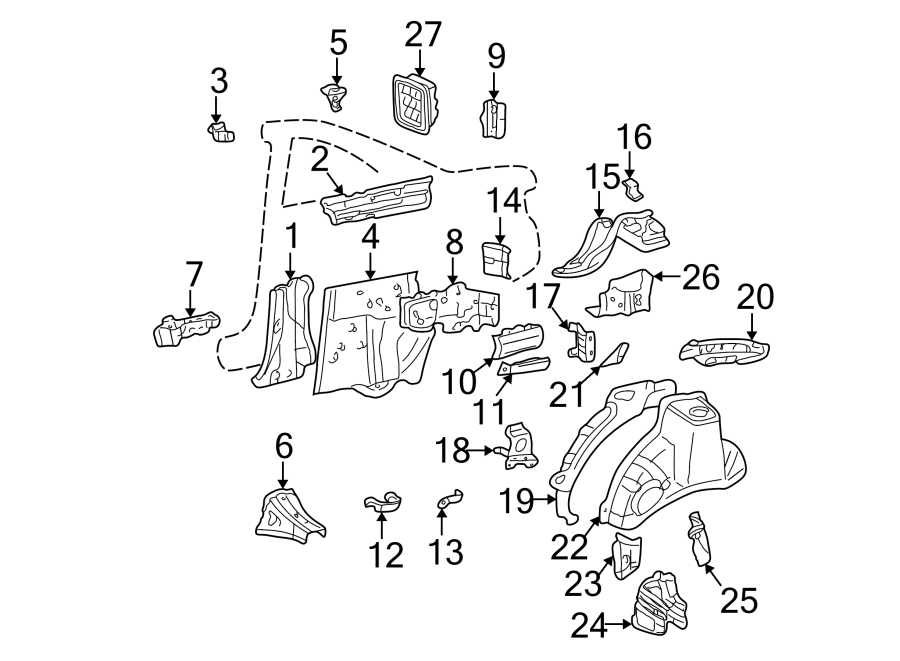 Diagram QUARTER PANEL. INNER STRUCTURE. for your Toyota Solara  