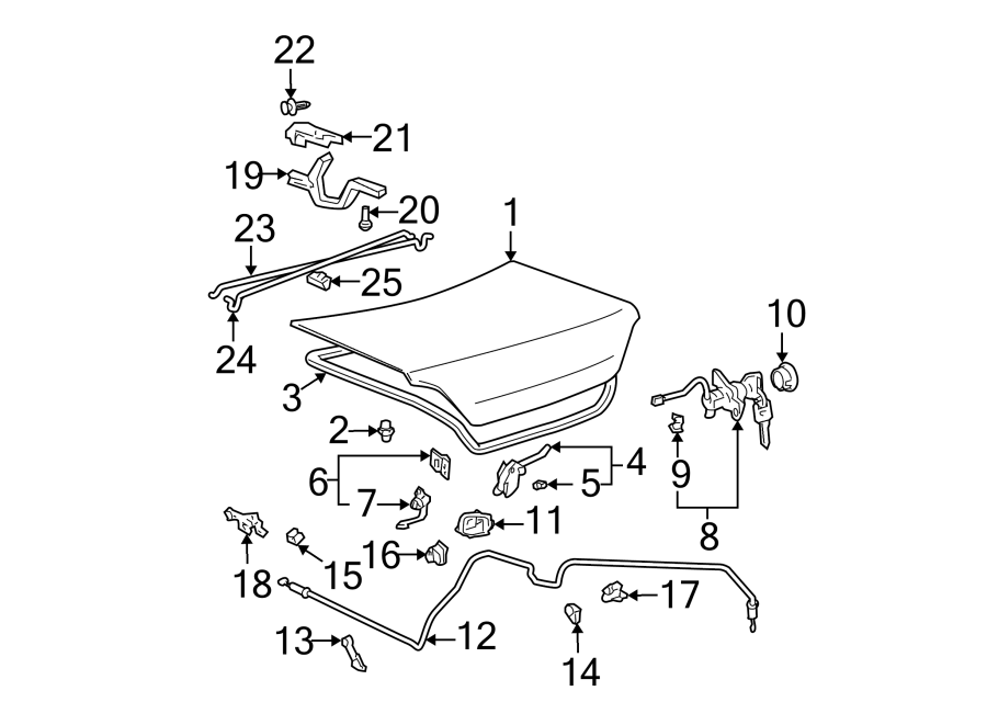 Diagram TRUNK LID. LID & COMPONENTS. for your 2001 Toyota Highlander   