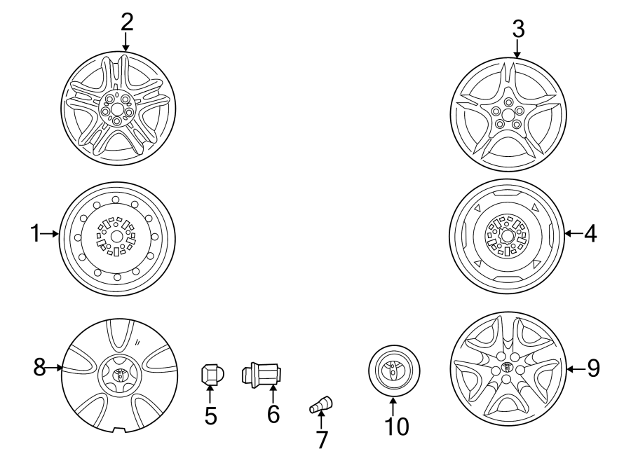 Diagram WHEELS. COVERS & TRIM. for your Toyota