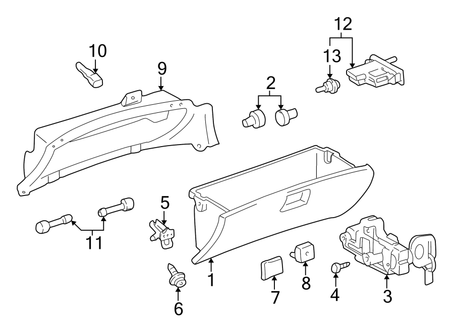 Diagram INSTRUMENT PANEL. GLOVE BOX. for your 1996 Toyota Camry   