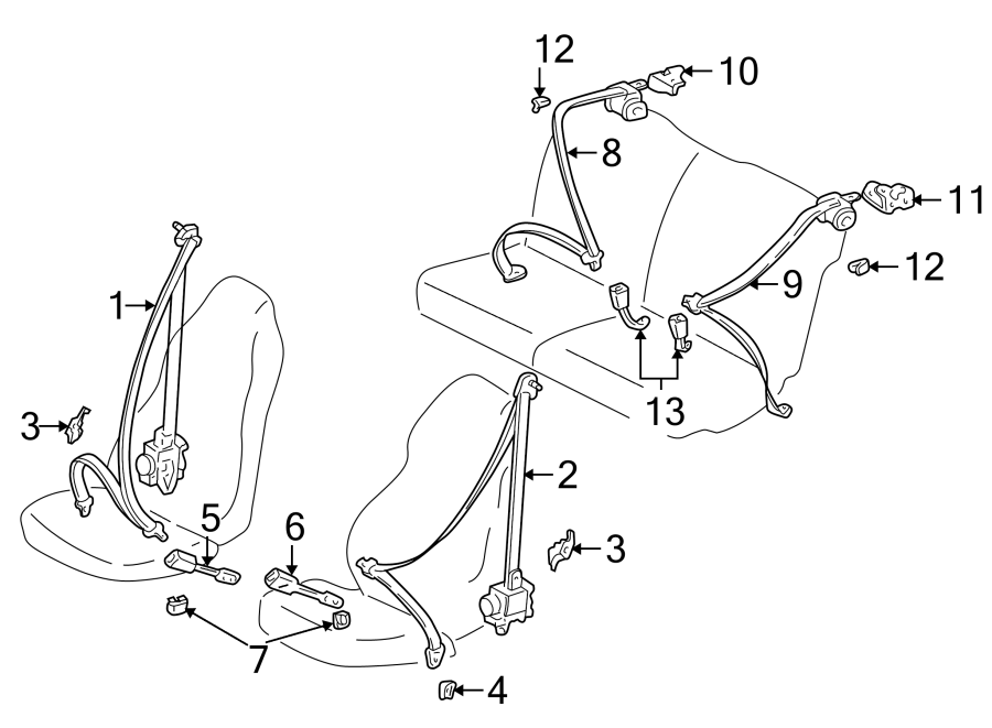 Diagram RESTRAINT SYSTEMS. FRONT SEAT BELTS. REAR SEAT BELTS. for your 2011 Toyota Yaris   