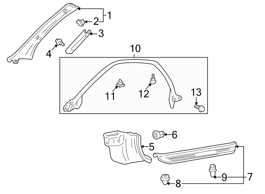 Diagram PILLARS. ROCKER & FLOOR. INTERIOR TRIM. for your 2002 Toyota Camry  XLE SEDAN 