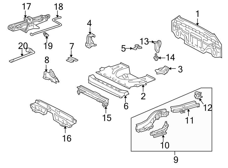 Diagram REAR BODY & FLOOR. REAR FLOOR & RAILS. for your 2024 Toyota Prius Prime   