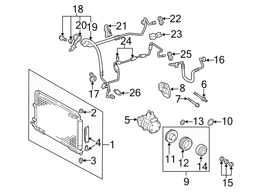 Diagram AIR CONDITIONER & HEATER. COMPRESSOR & LINES. CONDENSER. for your 2004 Toyota Matrix   