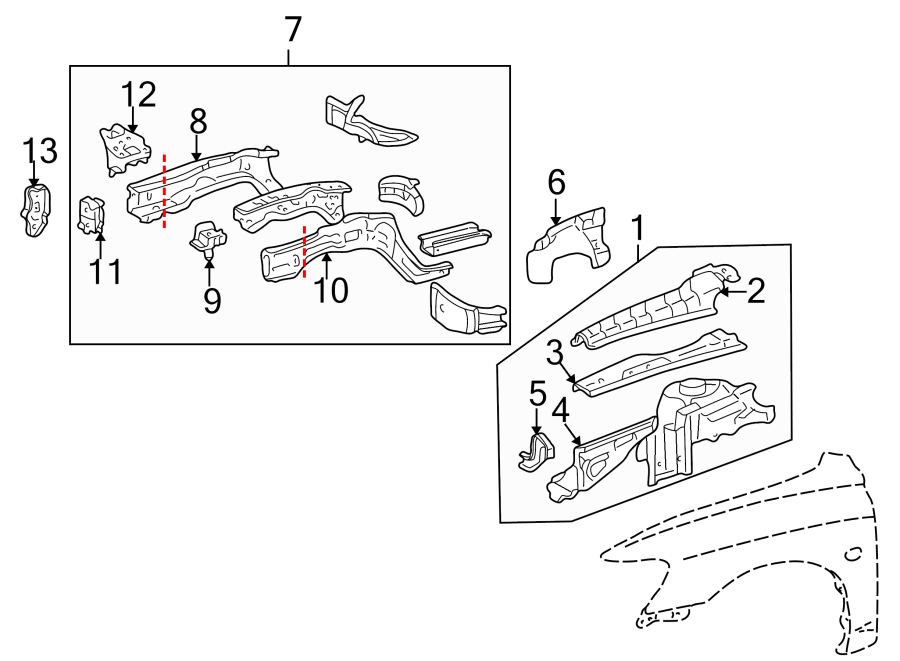 Diagram FENDER. STRUCTURAL COMPONENTS & RAILS. for your 2021 Toyota Prius Prime   